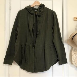 LOFT olive green hooded babydoll sweatshirt Large